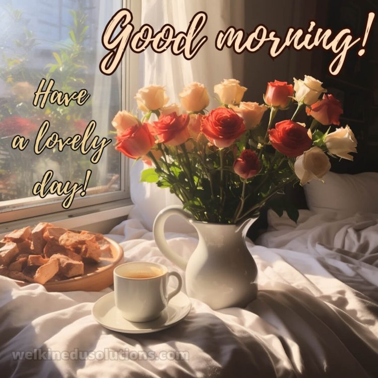 Good morning have a great day picture flowers in bed gratis