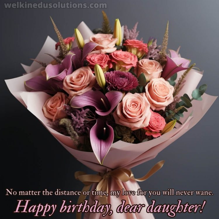 Happy Birthday my daughter quotes picture bouquet with ribbon gratis