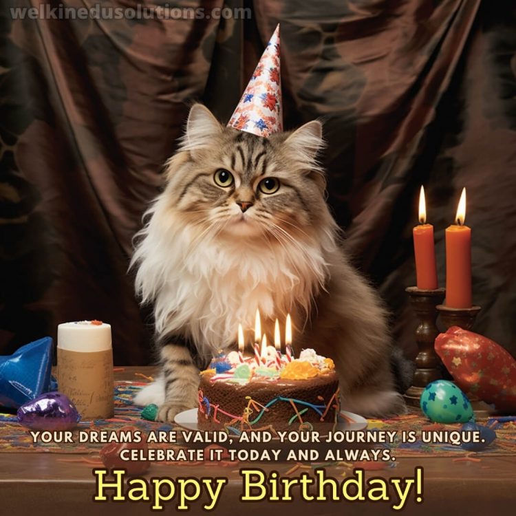 Happy Birthday my daughter quotes picture cat and cake gratis