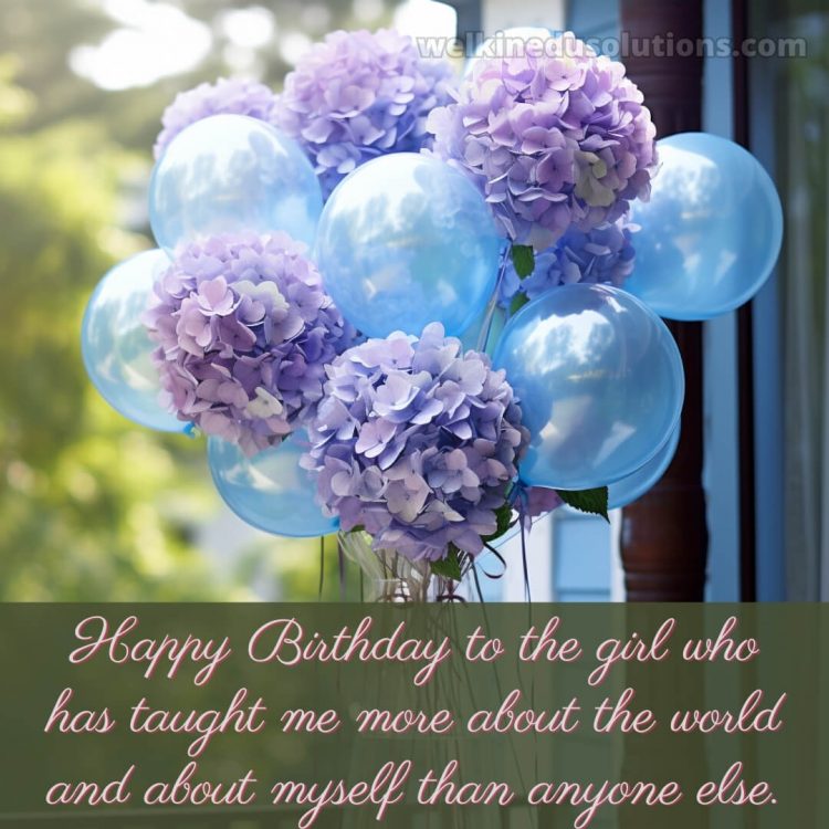 Happy Birthday my dear daughter picture balloons and hydrangeas gratis